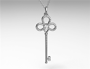 18k White Gold Intertwined Diamond Key Pendant (0.07ctw)